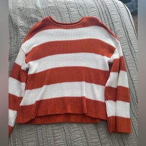 Orange & White Sweater W/ wide arms